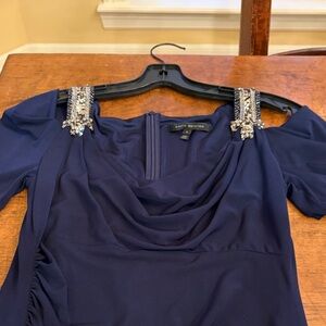 David Meister Midnight Blue Dress with Crystal Embellishments